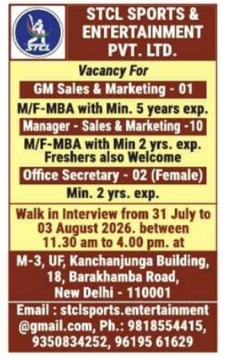 Walk-In Interview: Sales Management & Office Secretaries