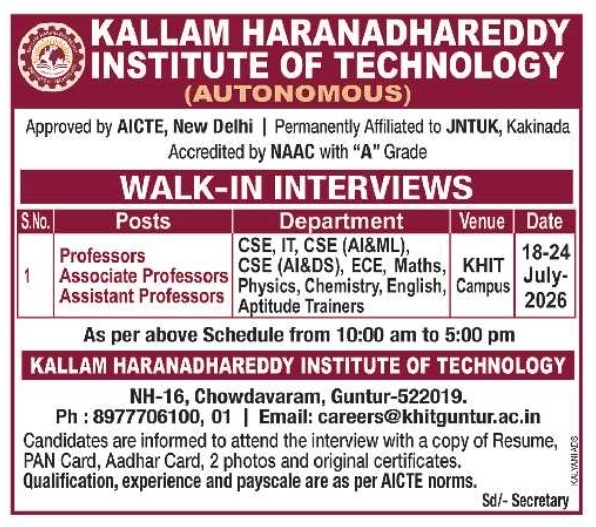 Walk-In Interviews: Teaching Faculty Positions