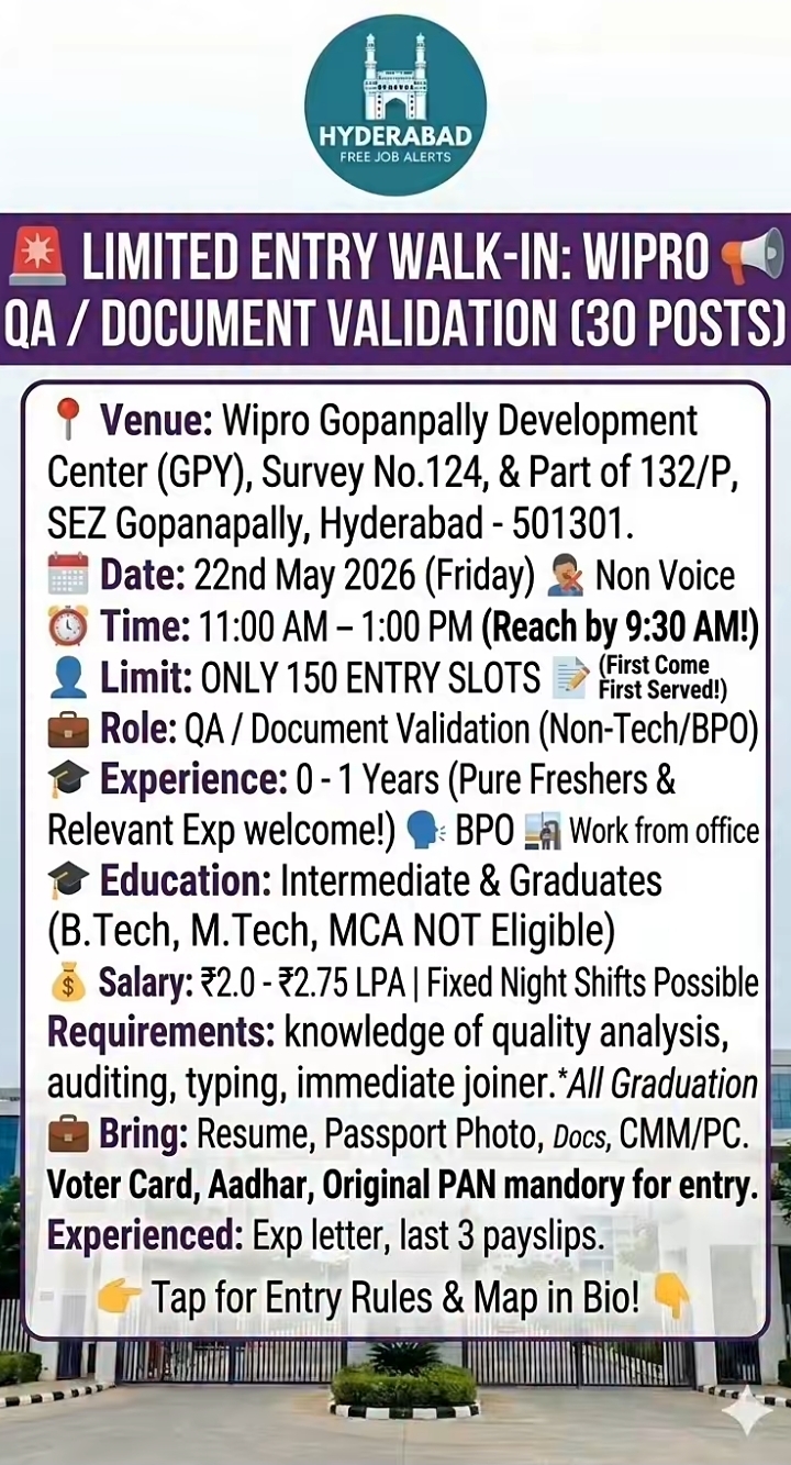 Wipro QA & Document Validation Walk-In Drive 2026