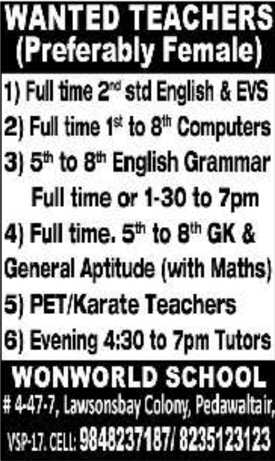 Wonworld School: Multiple Teacher Openings