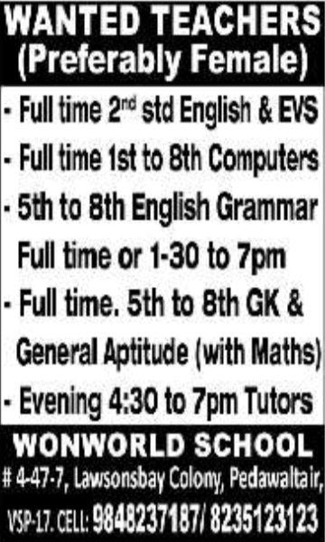 Wonworld School: Teacher Vacancies