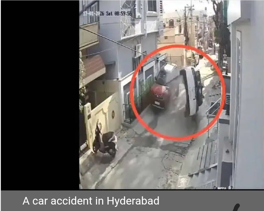 Car flips after hitting parked vehicle in Hyderabad
