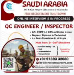FREE RECRUITMENT – QC ENGINEER / INSPECTOR