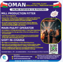 MILL PRODUCTION FITTER / MAIN PULPIT OPERATOR / SHIFT IN-CHARGE