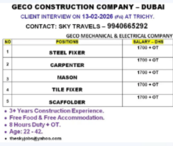 Urgently Required For Leading Company – Dubai.
