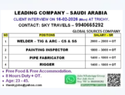 Urgently Required For Leading Company – Saudi Arabia.