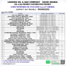 Urgently Required For Leading Company – Saudi Arabia.