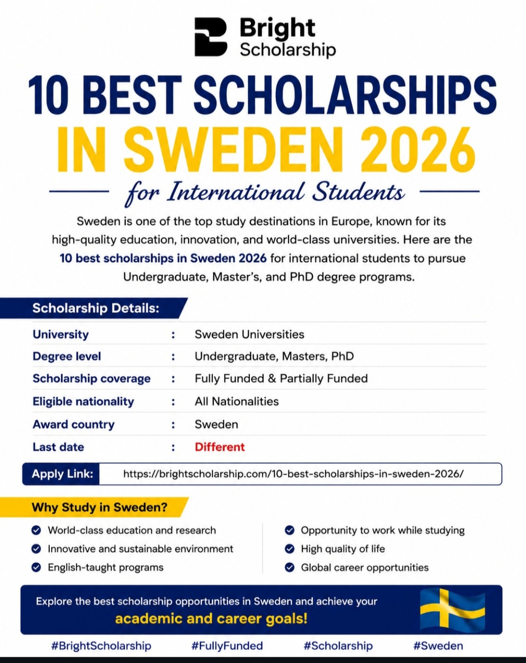 10 Best Scholarships in Sweden 2026 for International Students (Fully Funded & Partially Funded)