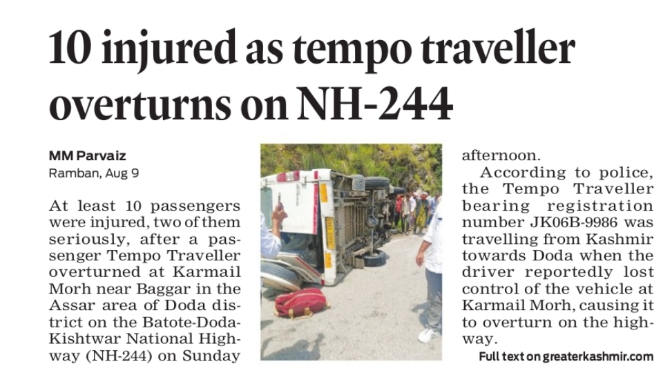 10 Injured as Tempo Traveller Overturns on NH-244