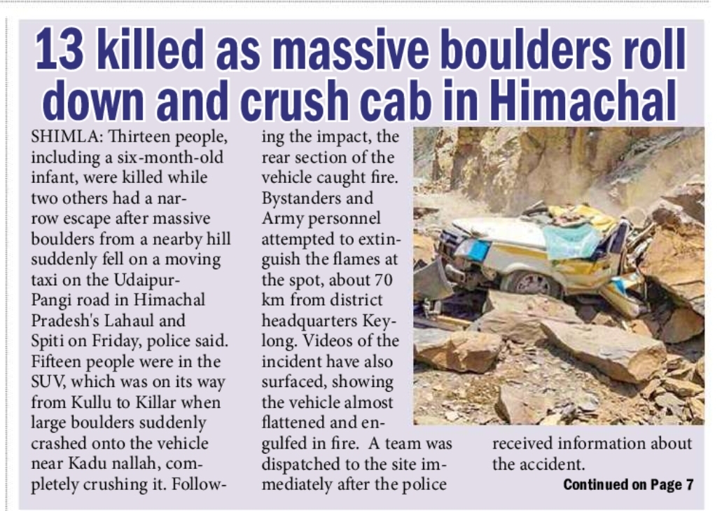 13 killed as massive boulders roll down and crush cab in Himachal
