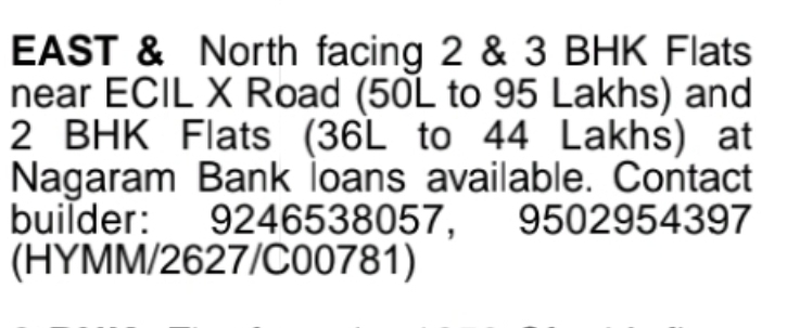 🏡 2 & 3 BHK Flats – ECIL X Road & Nagaram