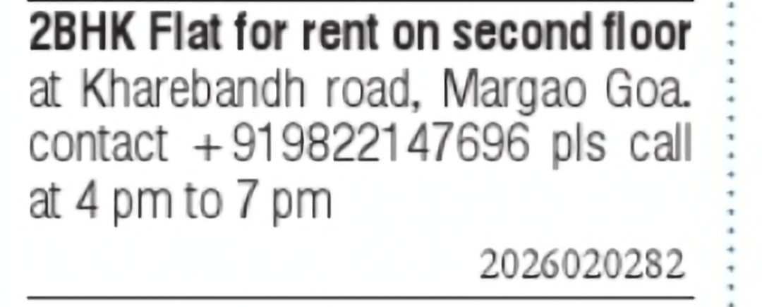 2 BHK Flat for Rent – Aquem