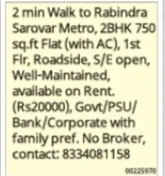 2 BHK Flat for Rent Near Metro
