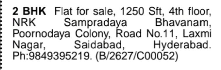 🏡 2 BHK Flat for Sale – Saidabad (Laxmi Nagar)