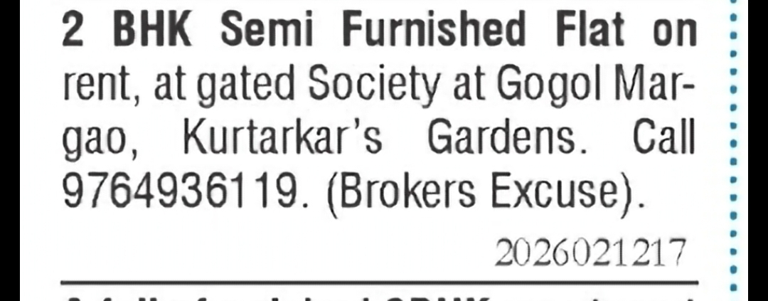 2 BHK Semi-Furnished Flat for Rent – Gogol, Margao