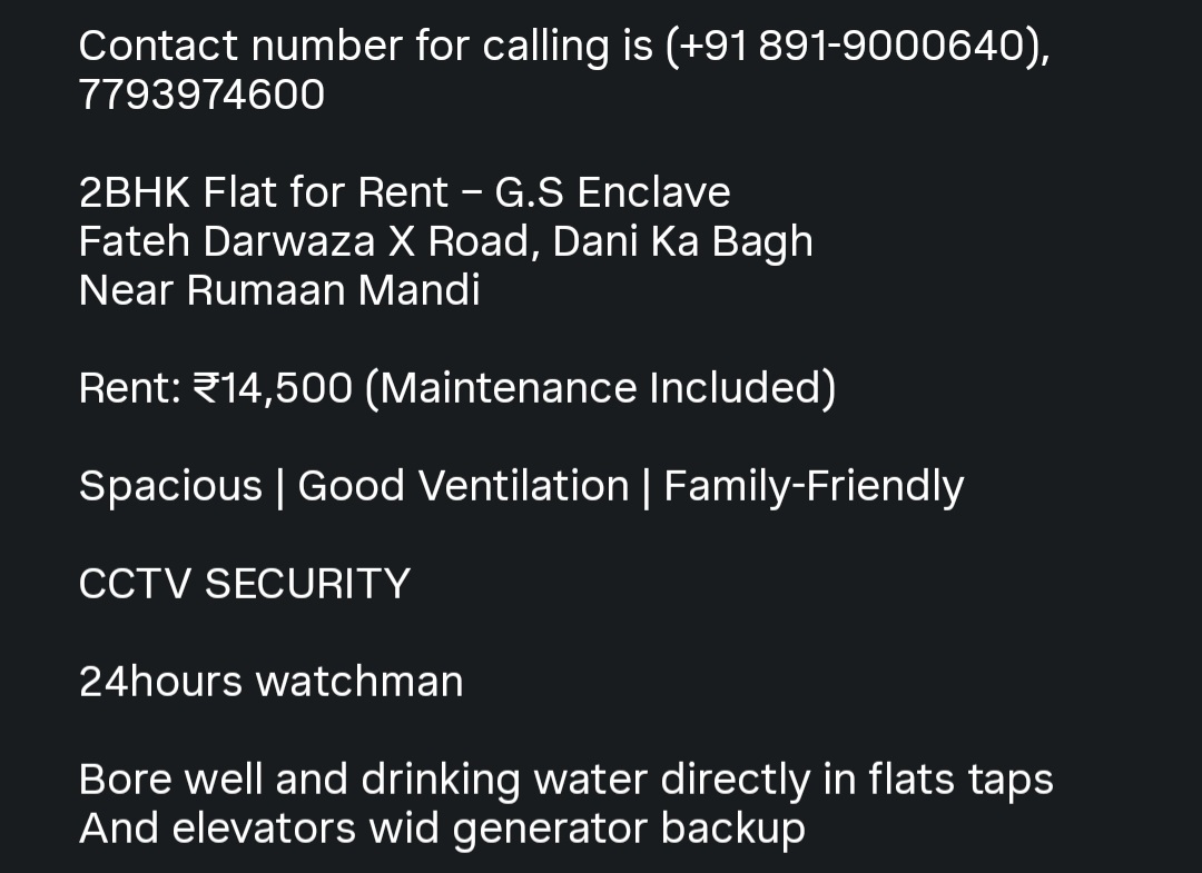 2BHK Flat for Rent – G.S Enclave, Fateh Darwaza X Road