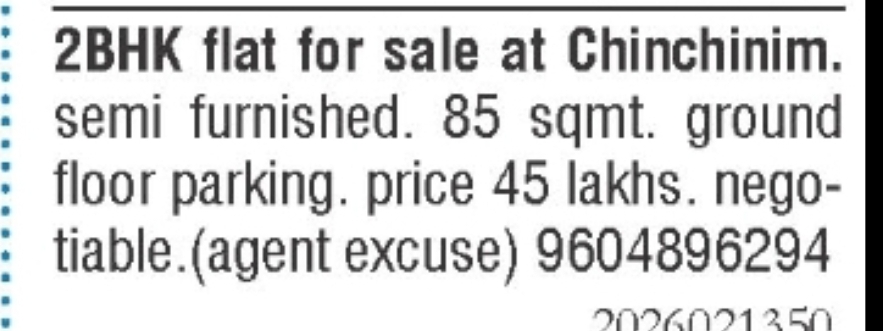 2BHK Flat for Sale at Chinchinim