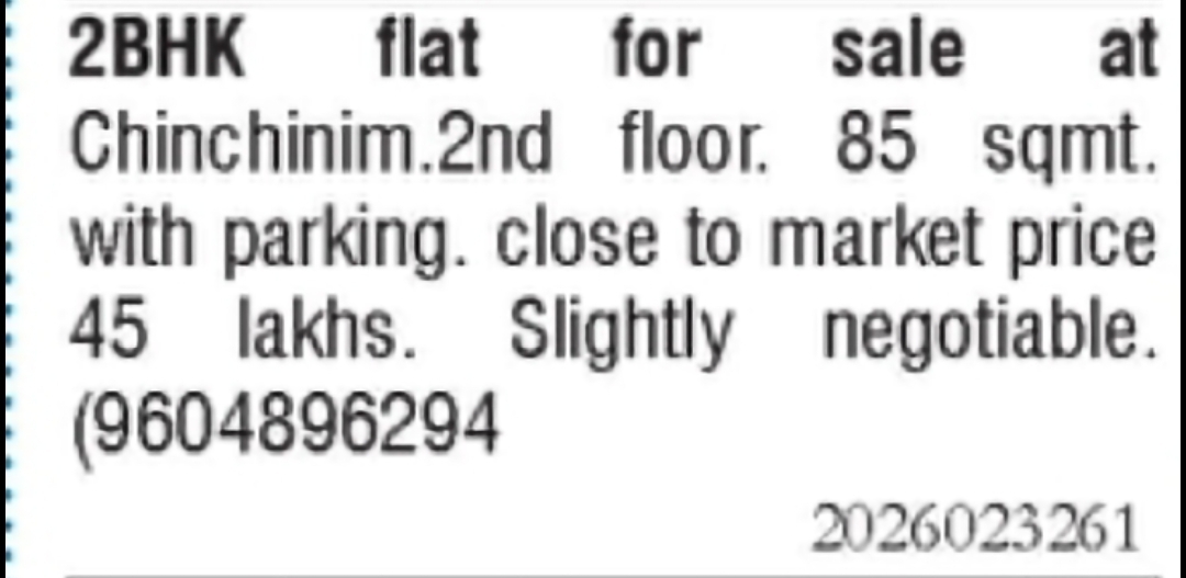 2BHK Flat for Sale – Chinchinim