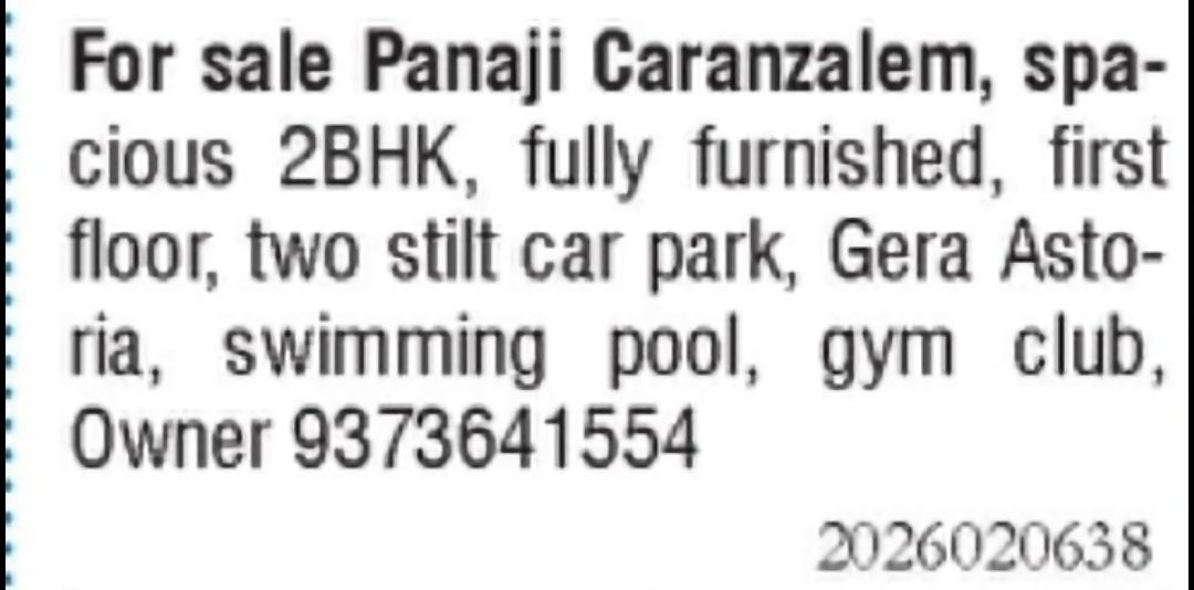 2BHK Fully Furnished Flat for Sale – Caranzalem, Panaji