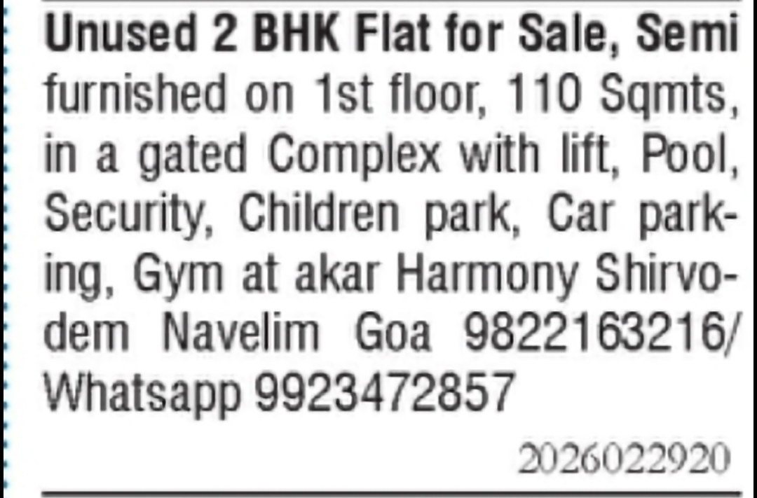2BHK Semi-Furnished Flat for Sale – Shirvodem, Navelim