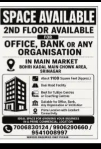 2nd Floor Commercial Space Available for Office, Bank or Organization