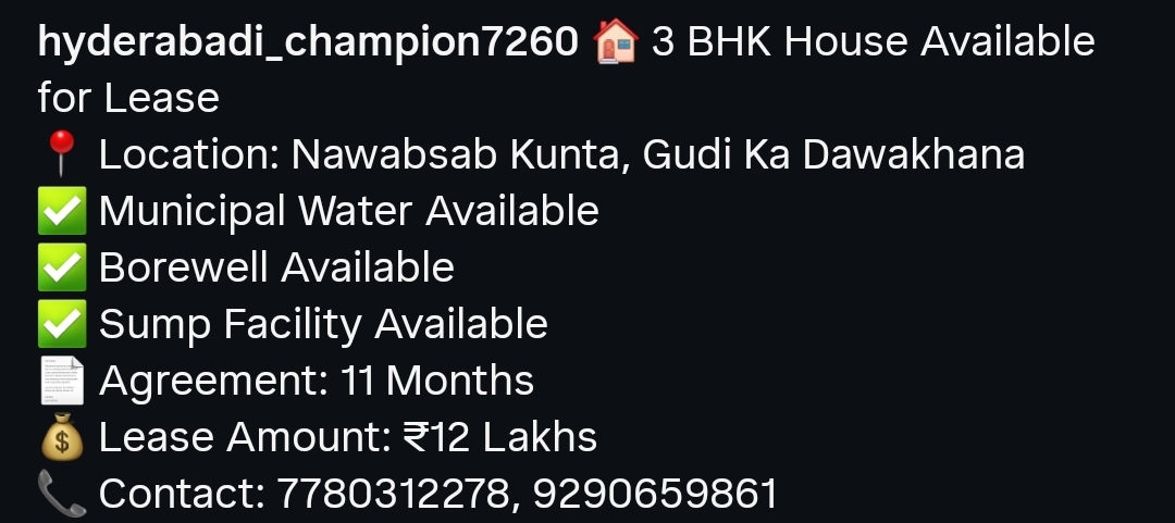 3 BHK House Available for Lease