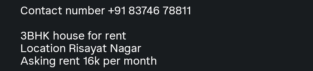 3BHK House for Rent – Risayat Nagar