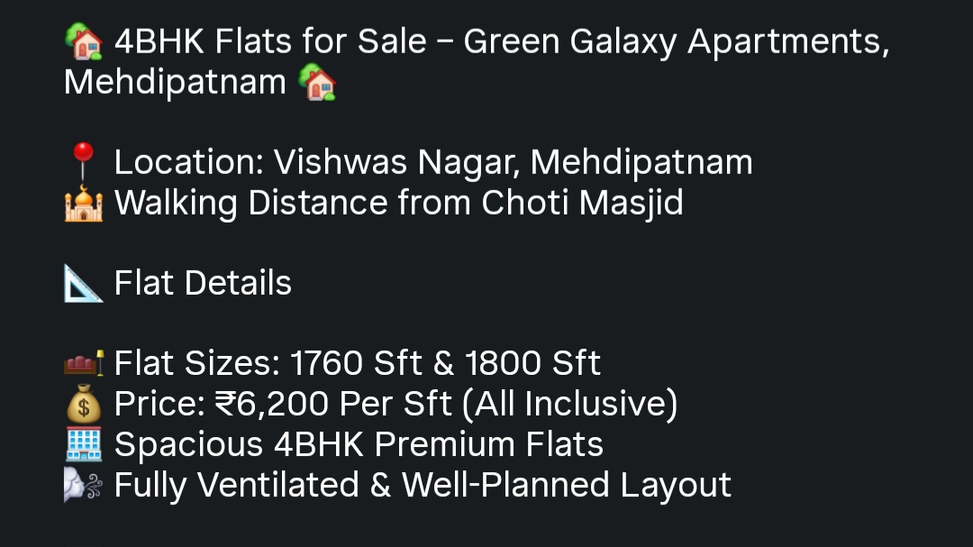 4BHK Flats for Sale – Green Galaxy Apartments, Mehdipatnam