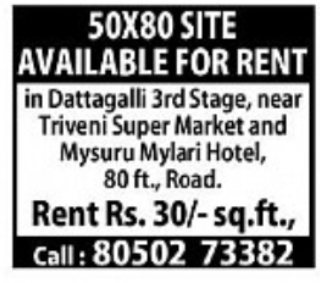 50x80 Commercial Site Available for Rent in Dattagalli 3rd Stage