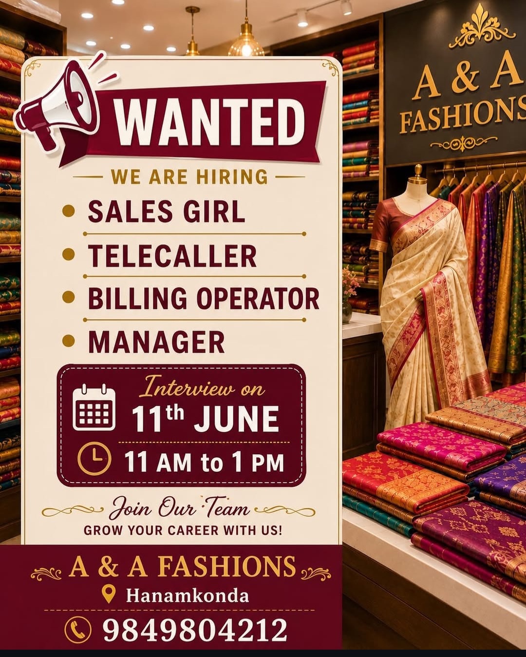 A & A Fashions Recruitment 2026 | Multiple Vacancies in Hanamkonda