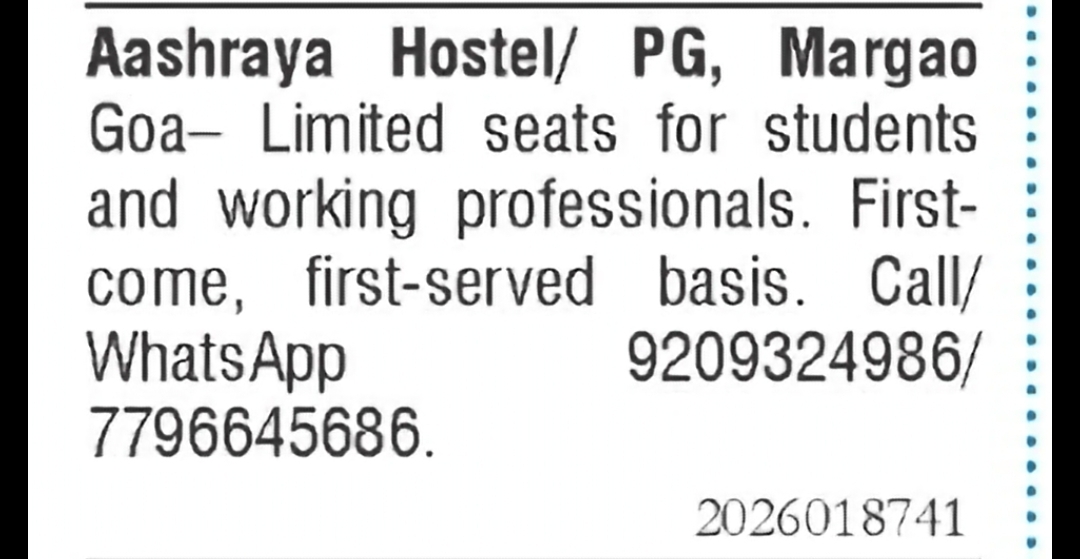 Aashraya Hostel/PG Accommodation – Margao, Goa