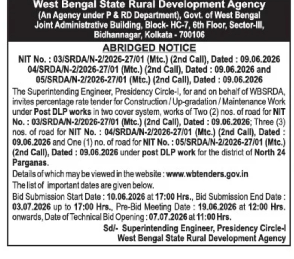 Abridged Notice for Tender Invitation