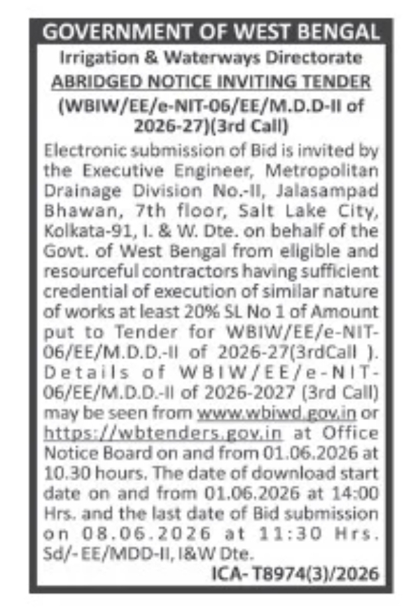 Abridged Notice Inviting Tender