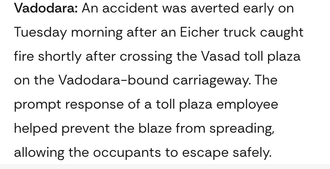 Accident averted as truck catches fire near Vasad toll plaza