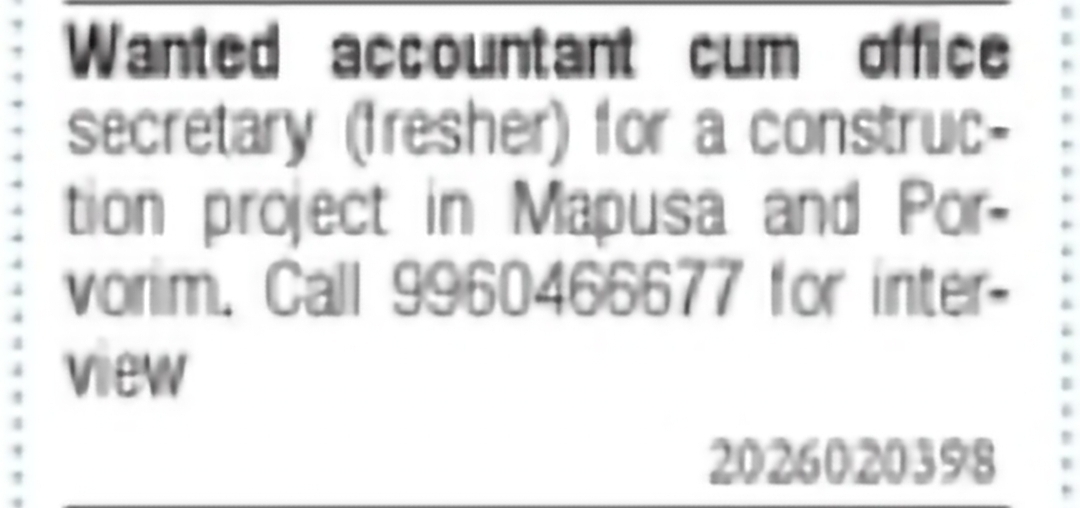 Accountant cum Office Secretary – Mapusa & Porvorim