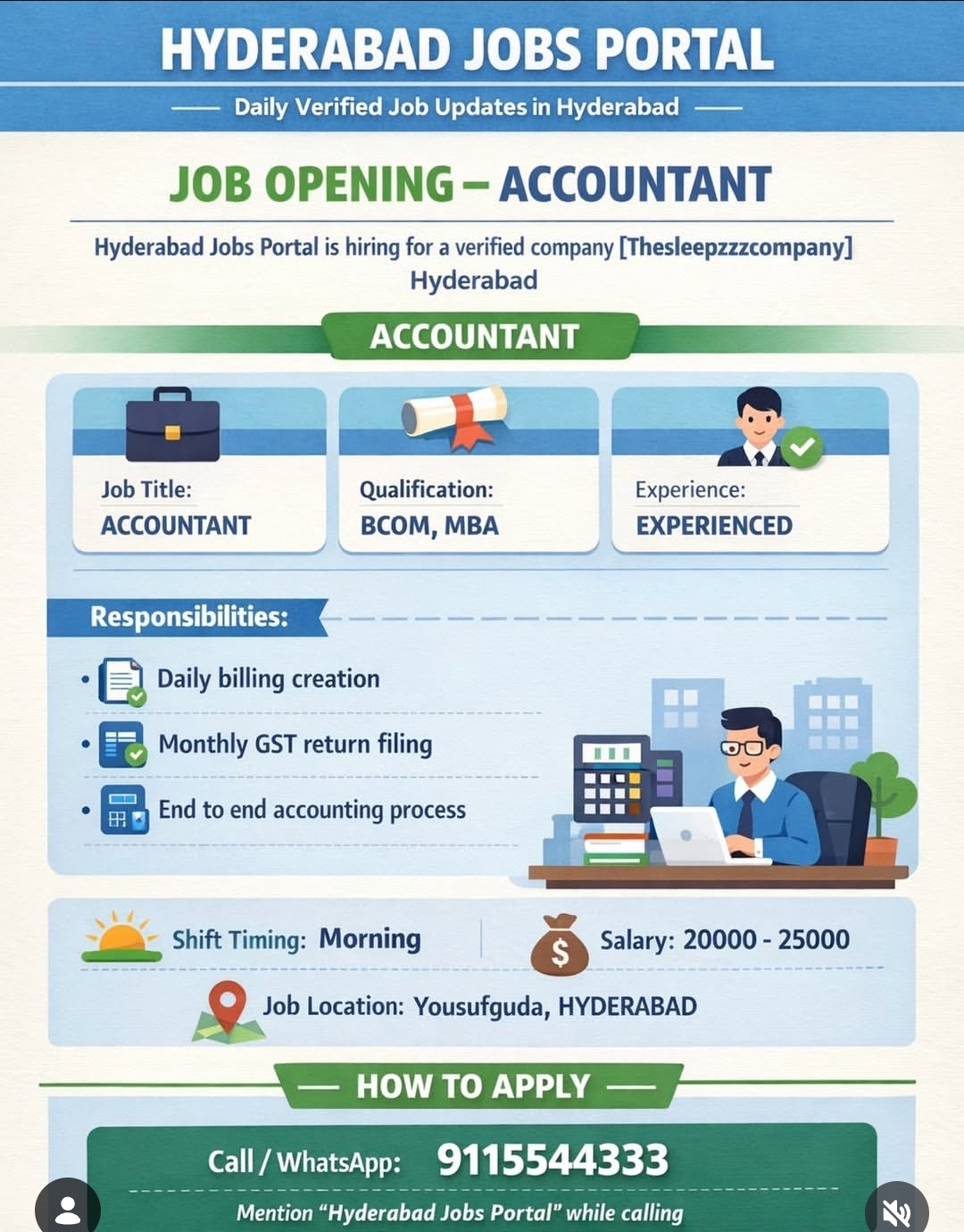 Accountant – Hyderabad (Yousufguda)