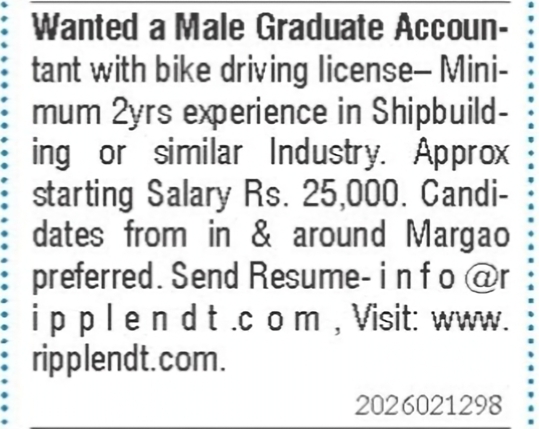 Accountant Required in Margao