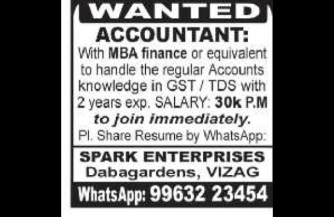 ACCOUNTANT – SPARK ENTERPRISES (VIZAG)