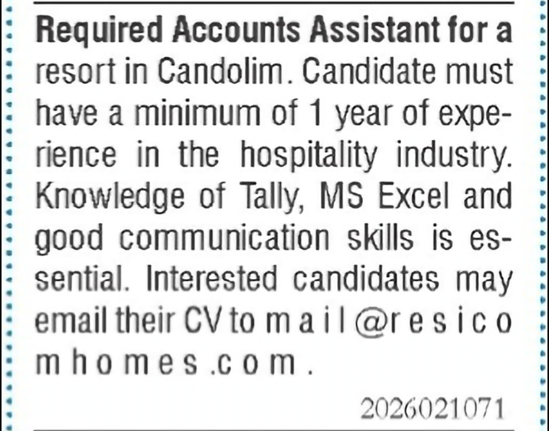 Accounts Assistant – Resort Job