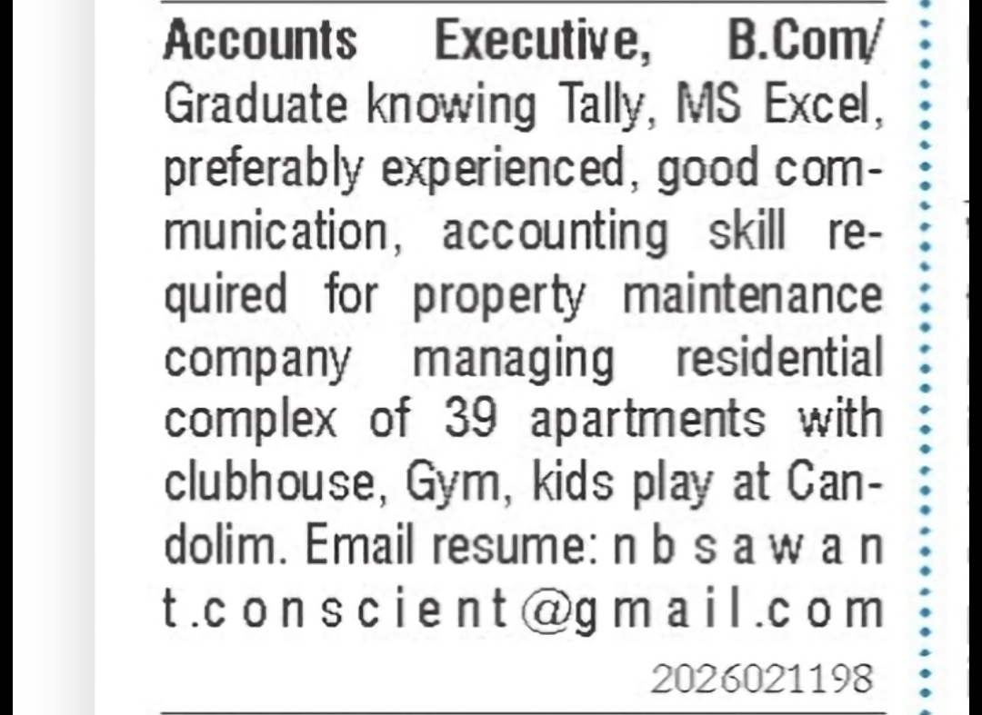 Accounts Executive Required – Candolim