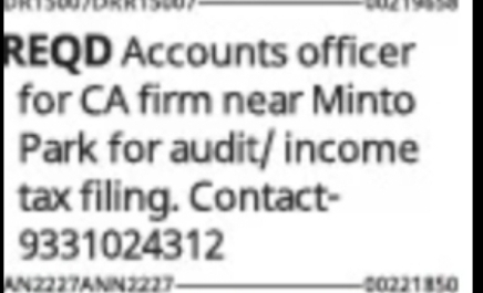 Accounts Officer Required for CA Firm Near Minto Park