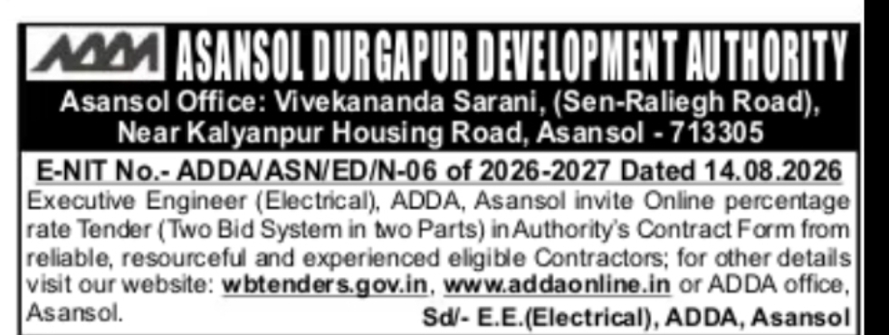 ADDA Electrical Tender – E-NIT No. ADDA/ASN/ED/N-06 of 2026-2027