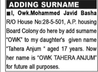 Adding Surname: OWK Tahera Anjum