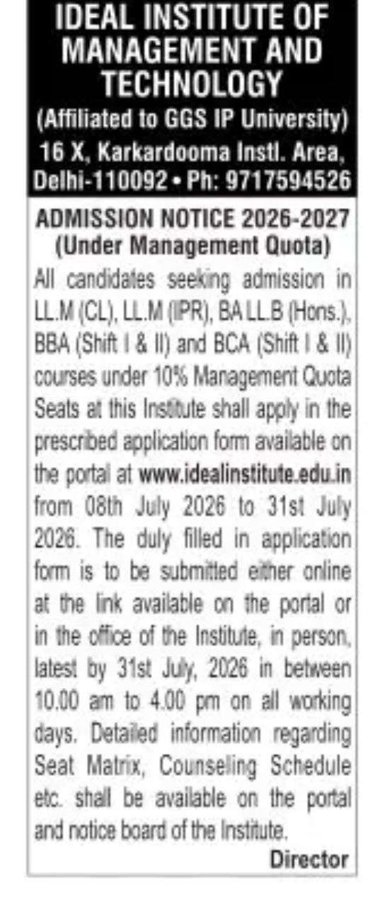 ADMISSION NOTICE 2026–2027 (MANAGEMENT QUOTA)