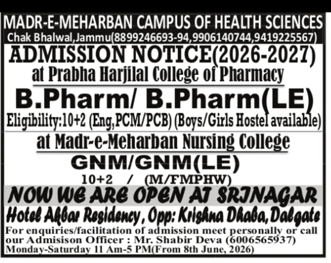Admission Open 2026–2027 | Madr-e-Meharban Campus of Health Sciences, Jammu