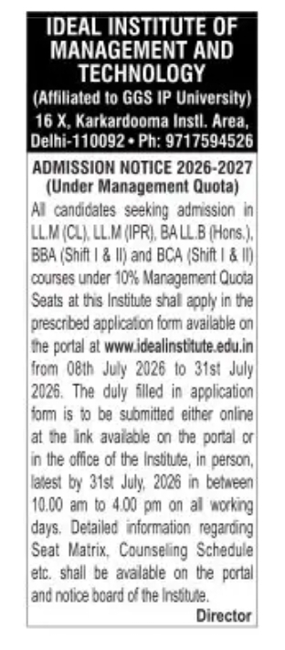 Admission Open 2026–27 Under Management Quota | Ideal Institute of Management and Technology, Delhi
