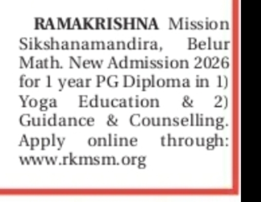 Admission Open – Ramakrishna Mission Sikshanamandira PG Diploma Courses 2026