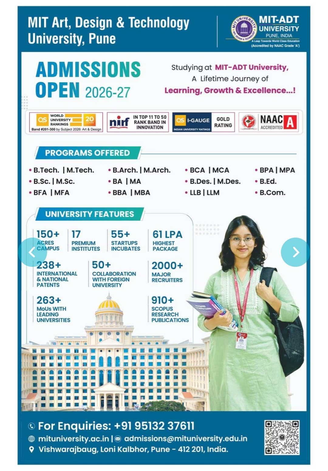 🎓 Admissions Open 2026–27 at MIT Art, Design & Technology University, Pune!