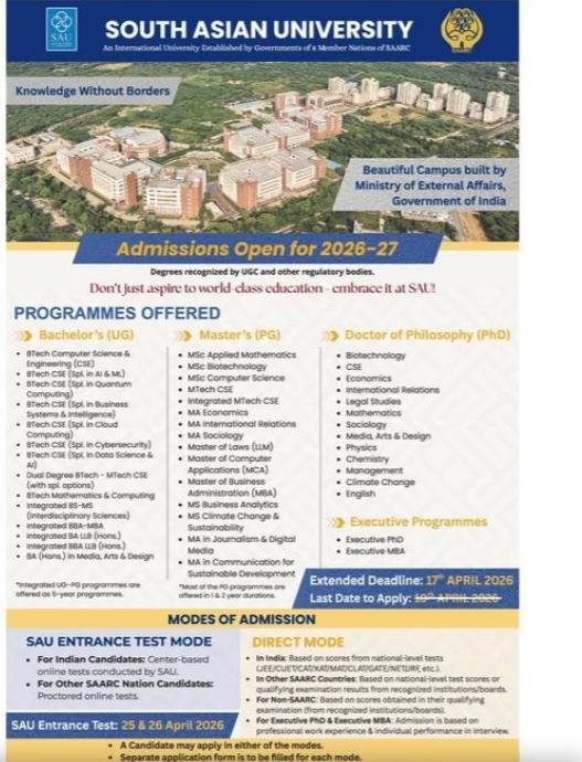 🎓 Admissions Open 2026–27 at South Asian University!