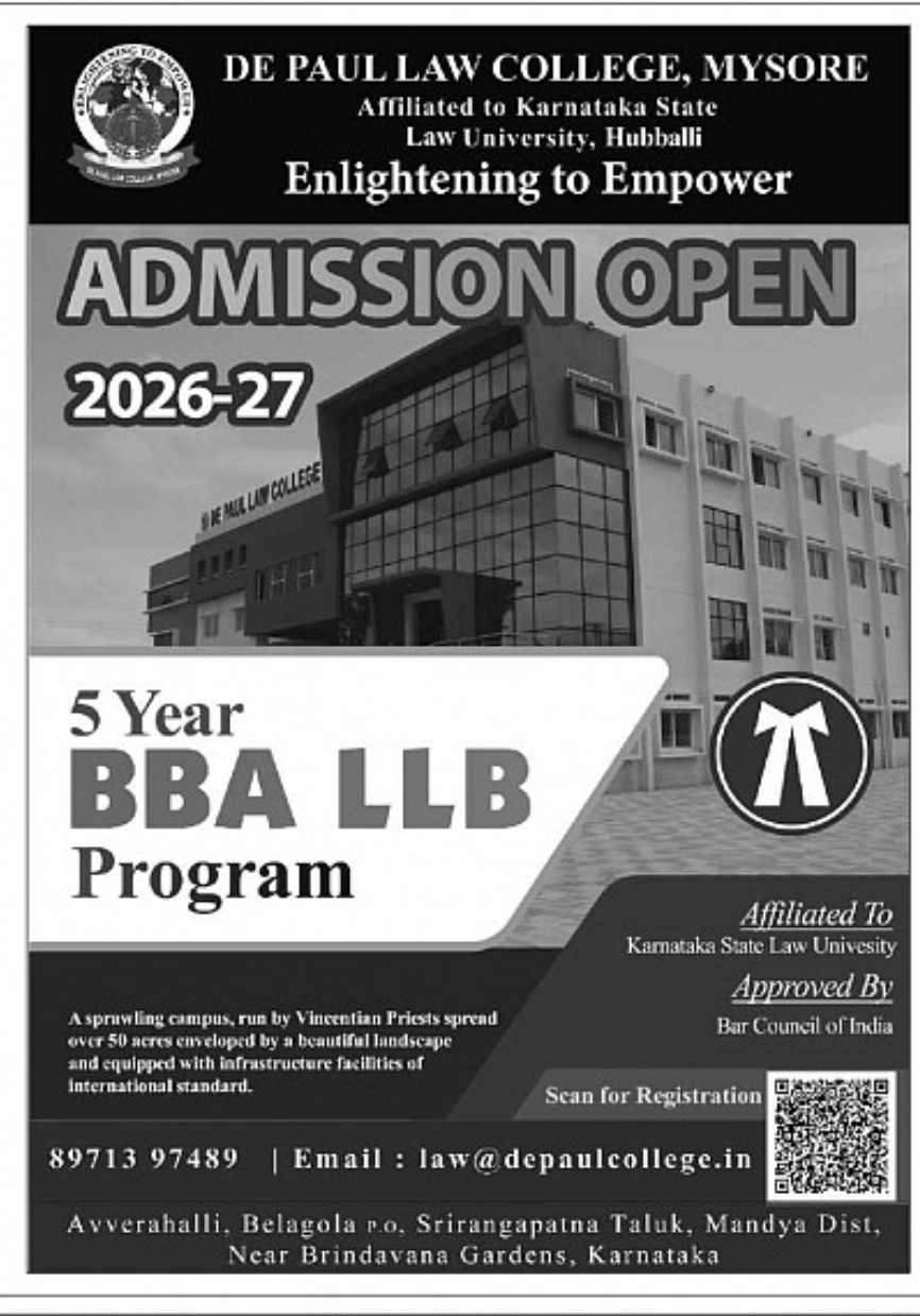 Admissions Open 2026–27 | De Paul Law College, Mysore